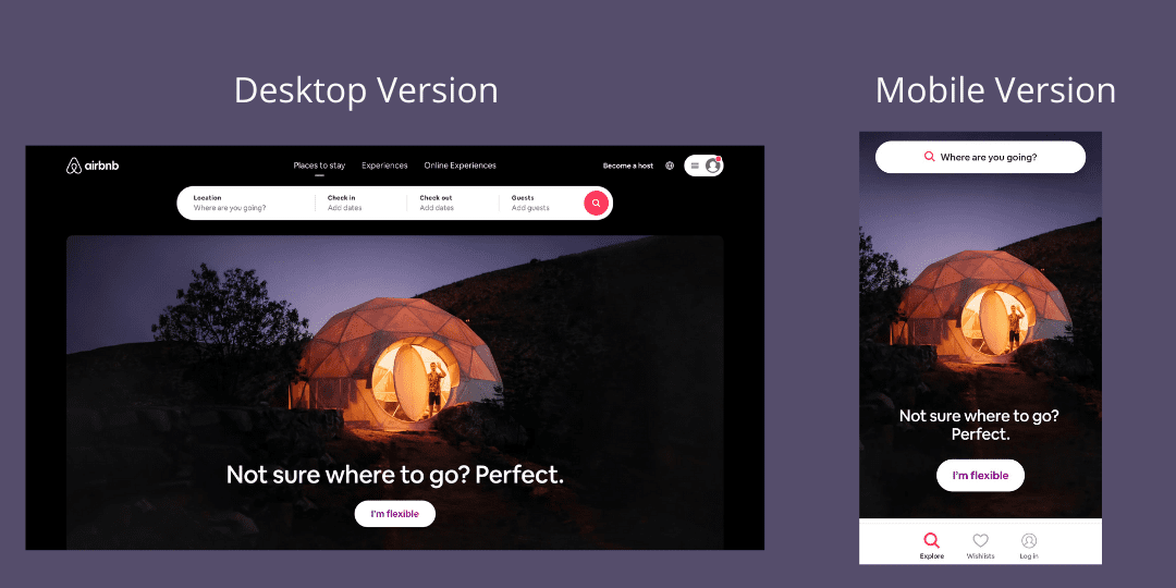 a responsive mobile and desktop version of a tent.