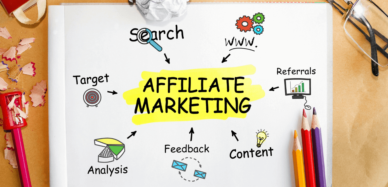 A captivating digital illustration symbolizing the effectiveness of Affiliate Marketing. It showcases a synergy between a brand and its affiliates, with tracking links and performance data visible.